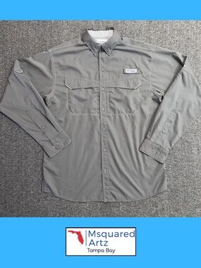 Columbia PFG Omni Shade Fishing Shirt Mens Small Gray Vented Button Up